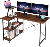 🖥️ welyas small l-shaped desk: efficient storage & space-saving corner office desk with monitor stand logo