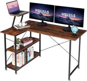 img 4 attached to 🖥️ WELYAS Small L-Shaped Desk: Efficient Storage & Space-Saving Corner Office Desk with Monitor Stand