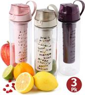 🍇 fruit infuser water bottle 3-pack 25 oz - fun and healthy motivational infusion rod - reusable infused sports bottle for kids and adults - reduce sugar intake - multi soft color set - bpa free by herevin logo