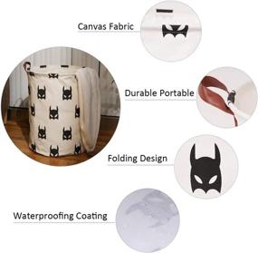 img 2 attached to 🦸 Superhero Themed Laundry Storage Basket for Bedroom, Bathroom, or Kids - White and Black Linen Cotton Material - 15.7"x19.7