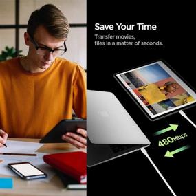 img 2 attached to 🔌 Spigen DuraSync 60W USB C to USB C кабель - Премиум хлопковый оплетенный быстрозарядный кабель для MacBook, iPad Pro 2018, Air 4-го поколения, Galaxy, Pixel и других устройств - Белый
