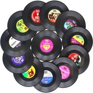 a set of 12 funny vinyl record coasters for drinks - music lover conversation starters, perfect housewarming hostess gifts, unique home decorations and wedding registry gift ideas logo