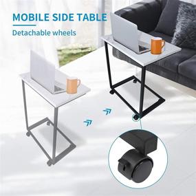 img 3 attached to 🛋️ Sofa Side End Table with Wheels and Tilting Top: White Rock Texture Wood Finish and Metal Frame – 26.8 Inch Couch Table Slide Under for Living Room and Small Spaces