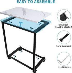 img 2 attached to 🛋️ Sofa Side End Table with Wheels and Tilting Top: White Rock Texture Wood Finish and Metal Frame – 26.8 Inch Couch Table Slide Under for Living Room and Small Spaces