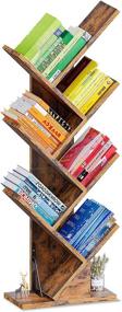 img 4 attached to 📚 ODK Tree Bookshelf: 7-Shelf Floor Standing Organizer for Small Spaces, CD Storage, and Magazine Rack in Rustic Brown