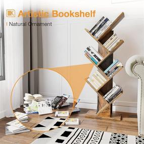 img 2 attached to 📚 ODK Tree Bookshelf: 7-Shelf Floor Standing Organizer for Small Spaces, CD Storage, and Magazine Rack in Rustic Brown