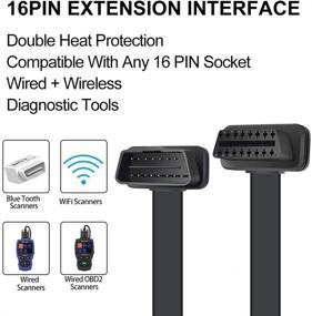 img 3 attached to 🔌 AusLand продлительный кабель OBD II Reader Partner - Черный кабель с плоской лентой для сканеров e-Link Bluetooth - длина 100 см