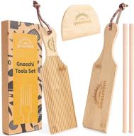 🎍 authentic bamboo gnocchi board set: 2 paddles, 2 rollers, 1 cutter - perfect pasta shaper tools, butter maker - ideal garganelli, cavatelli, tortellini, cavarola roller - great cutlery gift logo