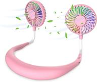 stay cool anywhere with a portable hands-free personal neck fan in pink and white logo