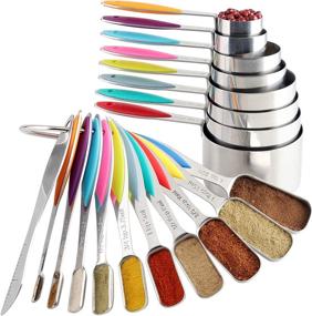 img 4 attached to 🥄 19-Piece Stainless Steel Measuring Cups and Spoons Set with Leveler - Dry & Liquid Ingredient Measuring Cups and Spoons