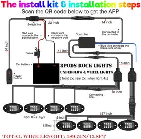 img 3 attached to 🌈 Комплект светового накала SUZCO 8Pods RGB LED для камней - управление через приложение/радио/инфракрасное, [функция двухзонности]+[128 светодиодов]+[2-в-1 линия]+[подсветка кузова и колес]+многоцветные неоновые подсветки подвески 12В - идеально подходит для джипов, грузовиков, внедорожников и всех-терреновых транспортных средств.