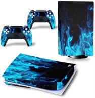 playstation ps5 cd version disk edition console and controllers blue flame skin sticker decal by skinown логотип