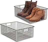 mdesign large farmhouse metal wire storage baskets - 2 pack, bronze logo