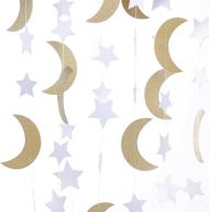 🌟 premium glitter paper garland moon and stars ornaments - ideal for various activities and party decor supplies - 10ft (2pcs) - gorgeous gold/white design логотип