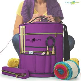 img 2 attached to 🧶 Stitch Happy XL Knitting Bag (Lilac) - Ultimate Storage Solution for Yarn and Crochet Supplies: 7 Pocket Yarn Bag, Crochet Storage, Perfect Yarn Organization