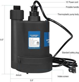 img 2 attached to Submersible Sump Pump - 1/4 HP, 1800 GPH Utility Pump, Black