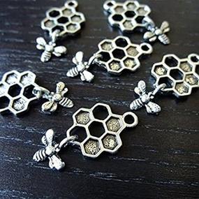 img 2 attached to Lot of 10 Bee Honey Metal Charms - Alloy Antique Silver Plated Animal Charms, 26mm x 13mm (NS629)