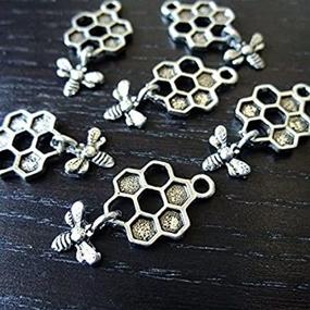 img 3 attached to Lot of 10 Bee Honey Metal Charms - Alloy Antique Silver Plated Animal Charms, 26mm x 13mm (NS629)