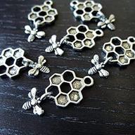 lot of 10 bee honey metal charms - alloy antique silver plated animal charms, 26mm x 13mm (ns629) logo