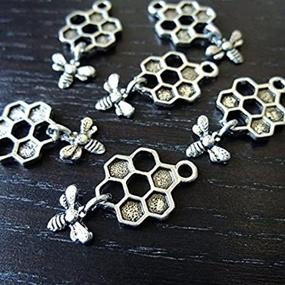 img 4 attached to Lot of 10 Bee Honey Metal Charms - Alloy Antique Silver Plated Animal Charms, 26mm x 13mm (NS629)