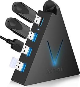 img 4 attached to JoyReken 4-Port USB 3.0 Hub - FlyingVHUB Vertical Data USB Hub with Extended 2ft Cable for Mac, PC, Xbox One, PS4, PS5, iMac, Surface Pro, XPS, Laptop, Desktop, Flash Drive, Mobile HDD