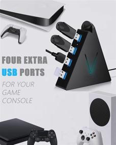 img 2 attached to JoyReken 4-Port USB 3.0 Hub - FlyingVHUB Vertical Data USB Hub with Extended 2ft Cable for Mac, PC, Xbox One, PS4, PS5, iMac, Surface Pro, XPS, Laptop, Desktop, Flash Drive, Mobile HDD