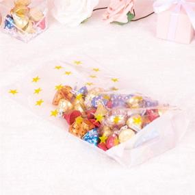 img 1 attached to 🌟 Pack of 50 Gold Star Clear Cello Candy Favor Bags with Gold Twist Ties - Cellophane Cookie Treat Plastic Bags
