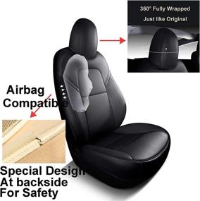 img 1 attached to INCH EMPIRE Seat Cover Custom Fit For Tesla Model 3 Model Y Synthetic Leather Car Seat Cushion Protector For 2017 2018 2019 2020 2021 All Season Customized (Black 3)