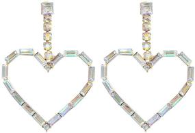 img 4 attached to Bling Rhinestone Heart-shaped Dangle Earrings for Women Teen Girls, Big Heart Dangly Earrings, Statement Fashion Jewelry Gifts (White)