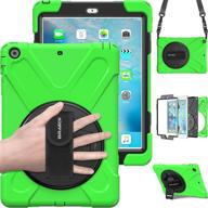 braecn ipad air 1st gen case, full-body rugged protective case with 360° swivel kickstand, hand & shoulder straps - green logo