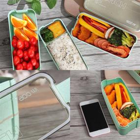 img 1 attached to Koccido Bento Box Lunch Box Kit - 3-in-1 Japanese Compartment Design, Leakproof 3 Layer Lunch Container - Ideal for Kids and Adults