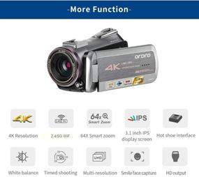 img 1 attached to 📹 Ordro AZ50 4K Video Camera Night Vision Camcorder for YouTube Vlogging - LED Light, Stereo Microphone, Wide Angle Lens, 12X Zoom Telescope, 64G SD Card, Lens Hood, Carrying Case, 2 Batteries