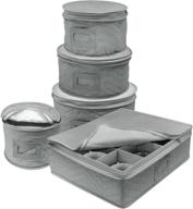 sorbus dinnerware storage 5-piece set for protecting and transporting dinnerware - service for 12 - round plate and cup quilted protection, felt protectors for plates, fine china case (gray) логотип