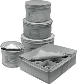 img 4 attached to Sorbus Dinnerware Storage 5-Piece Set for Protecting and Transporting Dinnerware - Service for 12 - Round Plate and Cup Quilted Protection, Felt Protectors for Plates, Fine China Case (Gray)