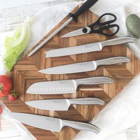 img 2 attached to 🔪 18-Piece Kitchen Knife Set with Sharpener - Stainless Steel Chef Knives with Wooden Block, Ultra Sharp Cutlery Set including Steak Knives & Kitchen Shears