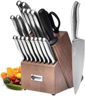 🔪 18-piece kitchen knife set with sharpener - stainless steel chef knives with wooden block, ultra sharp cutlery set including steak knives & kitchen shears logo