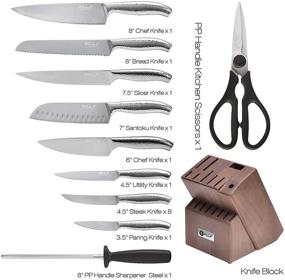 img 3 attached to 🔪 18-Piece Kitchen Knife Set with Sharpener - Stainless Steel Chef Knives with Wooden Block, Ultra Sharp Cutlery Set including Steak Knives & Kitchen Shears