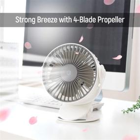 img 1 attached to Gpel Clip-on Fan, USB Clip Desk, Personal, Rechargeable Battery, Table, Powerful 💨 Airflow, Mini, Compact, Desktop, Laptop, 3 Speed Levels Portable Cooling, Timer, Breeze Mode, White