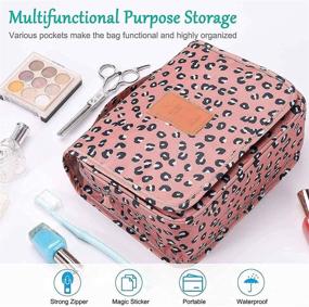 img 2 attached to Pink Leopard Toiletry Bag: Hanging Makeup Organizer for Women - Waterproof Travel Bag with Hook for Toiletries, Kids & Cosmetics