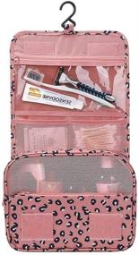 img 3 attached to Pink Leopard Toiletry Bag: Hanging Makeup Organizer for Women - Waterproof Travel Bag with Hook for Toiletries, Kids & Cosmetics