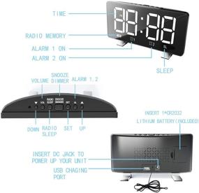 img 1 attached to ⏰ Bedroom Digital Alarm Clock with USB Charging Port - Dual Alarms, Auto Dimmer, 4 Brightness Levels, Large 6.7'' LED Display & 4 Brightness Modes