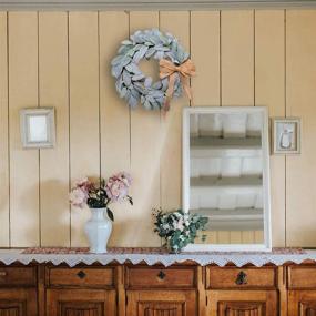 img 1 attached to 🎀 Lambs Ear Artificial Wreath with Bow - Farmhouse Faux Flocked Garland on Natural Grapevine Base for Indoor and Front Door Decor (14 inch) by GiftYou