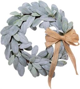 img 4 attached to 🎀 Lambs Ear Artificial Wreath with Bow - Farmhouse Faux Flocked Garland on Natural Grapevine Base for Indoor and Front Door Decor (14 inch) by GiftYou