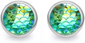 img 1 attached to Stunning Trio Mermaid Scale Silver Tone Stud Earrings - A Delightful Seafoam Clear AB Blue Set, Perfect for Best Friends and Girls