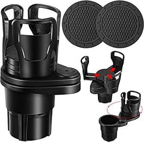 img 3 attached to Universal Car Cup Holder Set - 2-in-1 Multifunctional Cup Holder 🚗 & Coaster with Extendable Adapter, 360° Rotatable Base - Matt Black Finish