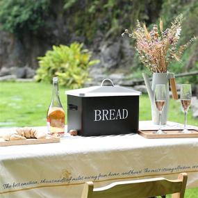 img 2 attached to 🏡 Farmhouse Style Metal Bread Box - Vintage Countertop Bread Bin for Kitchen - Extra Large Space-Saving Storage Container - Black/Silver Letters