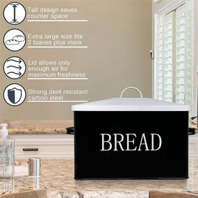 img 1 attached to 🏡 Farmhouse Style Metal Bread Box - Vintage Countertop Bread Bin for Kitchen - Extra Large Space-Saving Storage Container - Black/Silver Letters