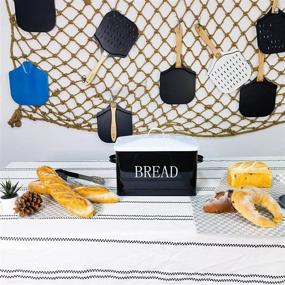 img 3 attached to 🏡 Farmhouse Style Metal Bread Box - Vintage Countertop Bread Bin for Kitchen - Extra Large Space-Saving Storage Container - Black/Silver Letters