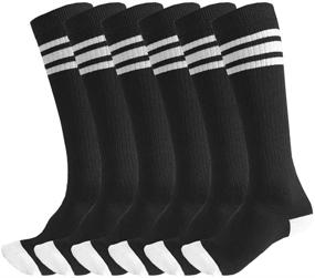 img 2 attached to 🧦 JuDanzy Knee High Boys or Girls Stripe Tube Socks Set of 3 for Soccer, Basketball, Uniform and Everyday Wear