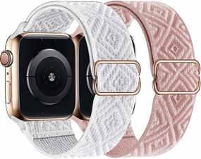 img 4 attached to 🌈 Набор из 2 растяжимых лент для Apple Watch Bands 38мм 40мм 42мм 44мм, алмазные спортивные эластичные нейлоновые регулируемые заплетенные ремешки для iWatch Series 6/5/4/3/2/1 SE женщины мужчины